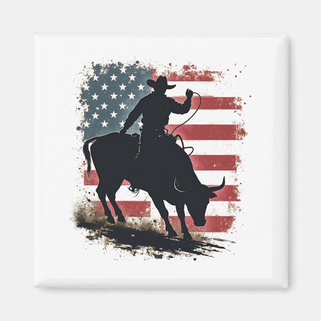 Imã Cowboy Bull Rider Patriota Americana Bandeira Cowb (Frente)
