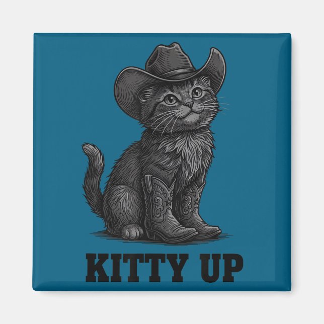 Imã Cowboy Cat Kitty Up Vintage Western Cat  (Frente)