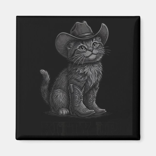 Imã Cowboy Cat Kitty Up Vintage Western Cat  (Frente)