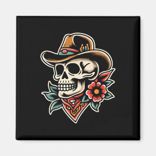 Imã Cowboy Caveira Tradicional Tatuagem Artista Inclus