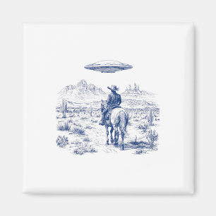 Imã Cowboy Correndo Cavalo Ufo Acima do Deserto Cactus