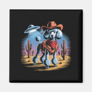 Imã Cowboy Engraçado Poodle Ufo Desert Cena Sunset