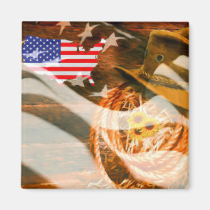 Imã Cowboy Hat Lasso American Flag Sunrays