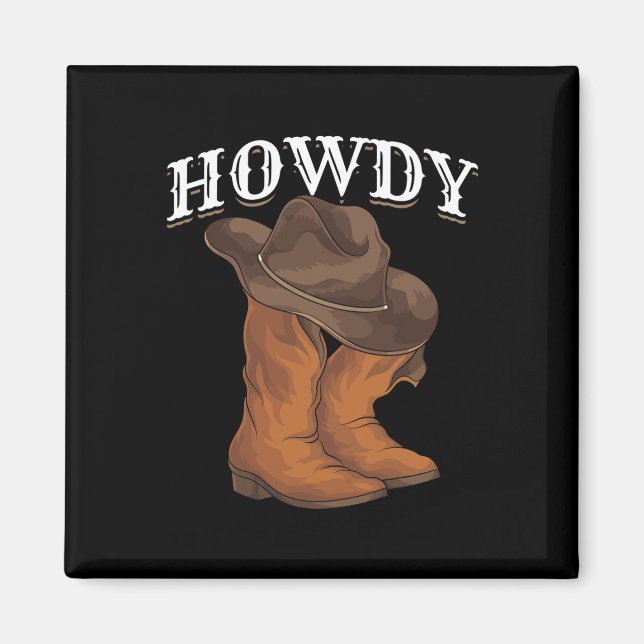 Imã Cowboy Ocidental Boots Cowboy Hat Howdy Cowboy (Frente)