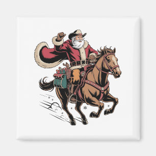 Imã Cowboy Papai Noel Andando Um Natal De Cavalo