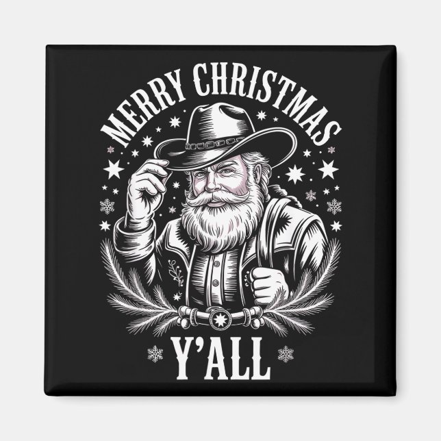 Imã Cowboy Santa Claus Merry Christmas Y'all Western C (Frente)