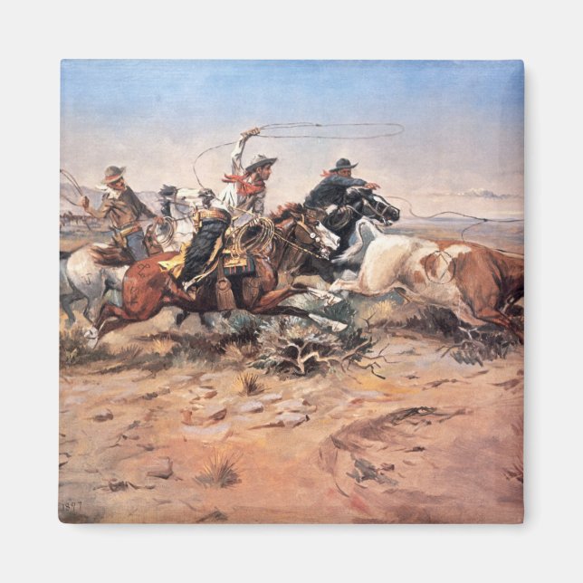 Imã Cowboys a ropar um boi, 1897 (óleo na canvas) (Frente)