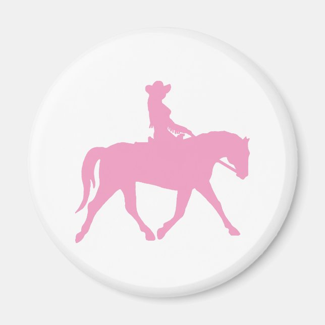 Imã Cowgirl Andando Seu Cavalo (rosa) (Frente)
