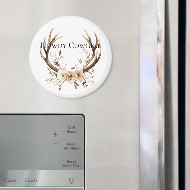 Imã Cowgirl Deer Antlers Floral Howdy (In Situ (Fridge))