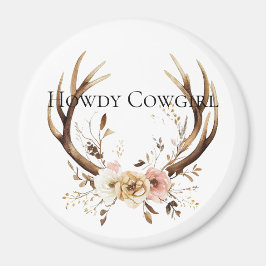 Imã Cowgirl Deer Antlers Floral Howdy