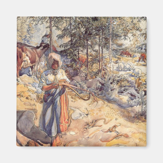 Imã Cowgirl no Prado (Criança com Animais de Criação) (Frente)