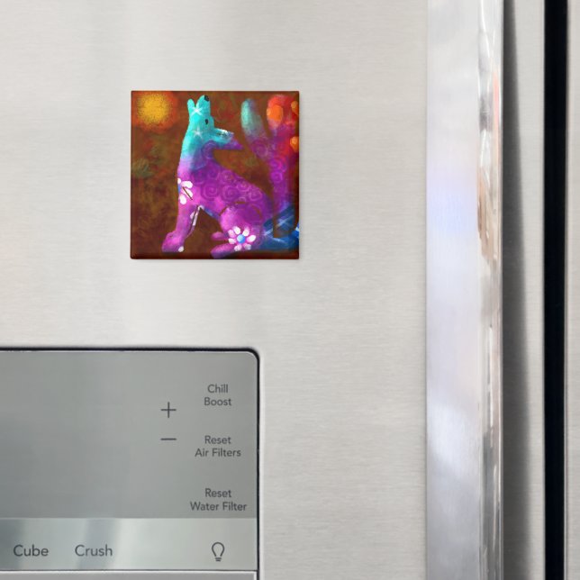 Imã Coyote Abstrato Art Saguaro Cactus Desert Brown (In Situ (Fridge))