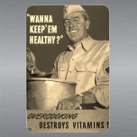 Ímã Cozinha do Cozinhar WWII da Sepia Vintage<br><div class="desc">Sepia vintage retro-americana cozinhar de propaganda da Segunda Guerra Mundial ou da Segunda Guerra Mundial (1941-1945). Promove uma comida saudável com a mensagem: cozinhar em excesso destrói vitaminas! Excelente magneta para a sua cozinha ou para um cozinhar amante de presente. Descubra outros estilos deste poster na minha loja (Wall Art...</div>