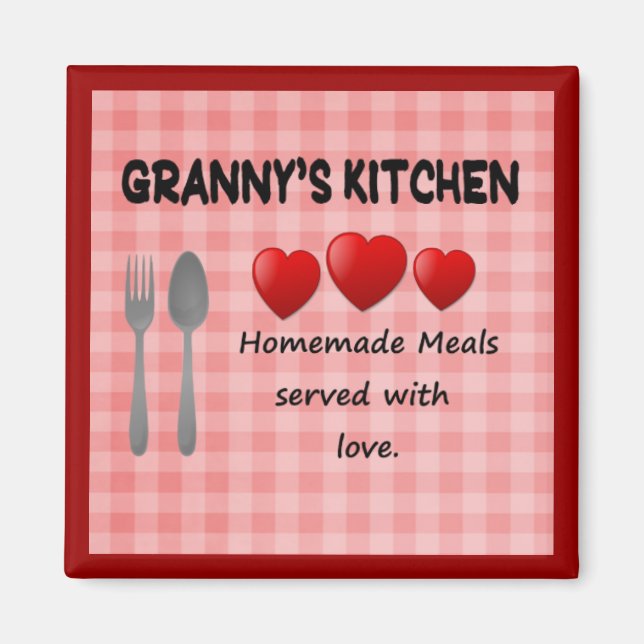 Imã Cozinha Vermelha Gingham Magnet da vovó (Frente)