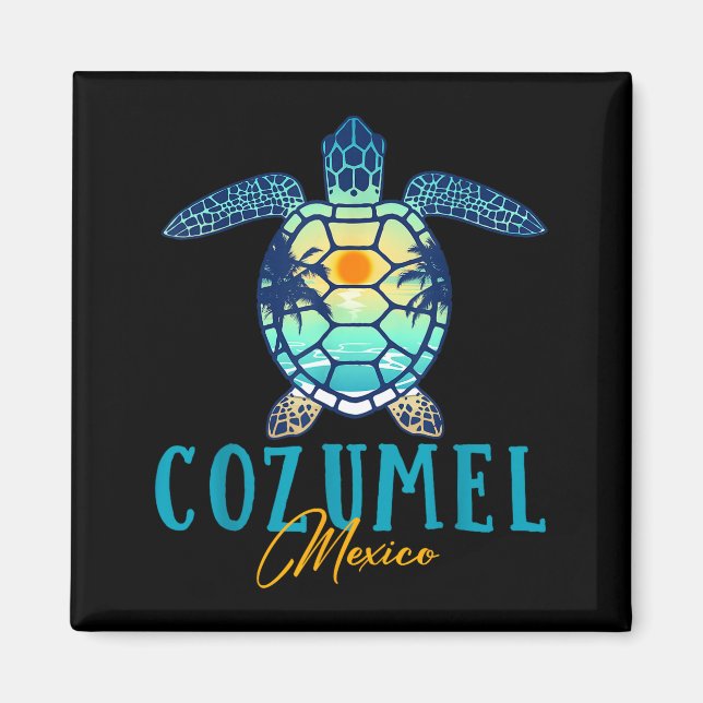 Imã Cozumel Mexico Sea Turtle Palm Tree Sunset Beach V (Frente)