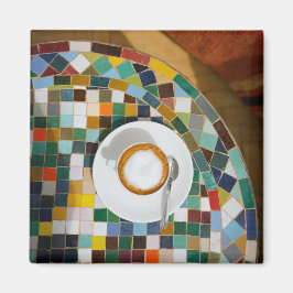Imã Cozy Cappuccino on Mosaic Table Coffee Photo