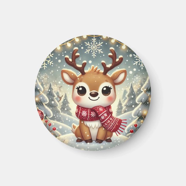 Imã Cozy Christmas Reindeer in a Winter Wonderland (Frente)