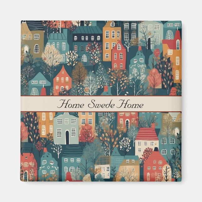 Imã Cozy Hygge Village Nordic Folart, costume (Frente)