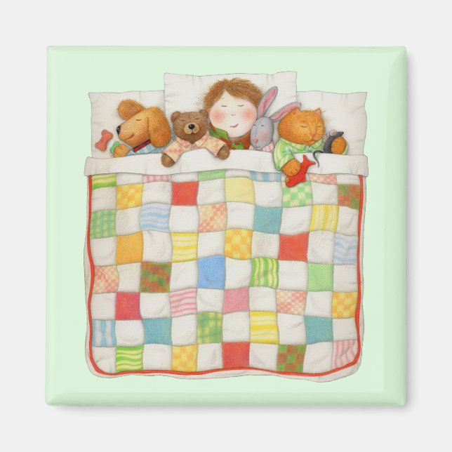 Imã COZY QUILT Square Magnet - Verde (Frente)