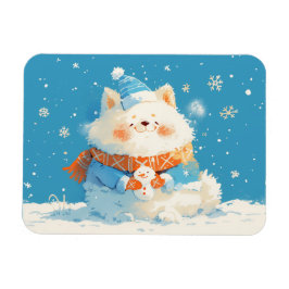 Ímã Cozy Samoyed Dog with Mini Snowman