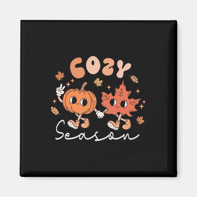 Imã Cozy Season Retro Groovy Style Call Deixa Pumpkin (Frente)