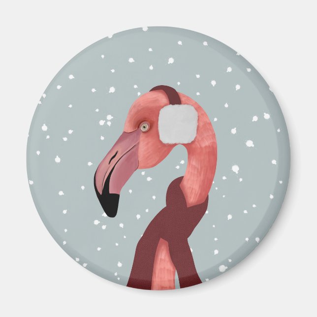 Imã Cozy Winter Flamingo Com Scarf (Frente)