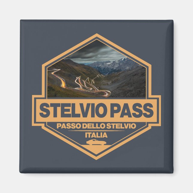 Imã Crachá de Viagem de Arte Stelvio Pass Passo Dello  (Frente)
