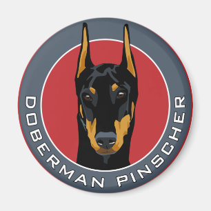 Imã Crachá do Doberman, preto com vermelho