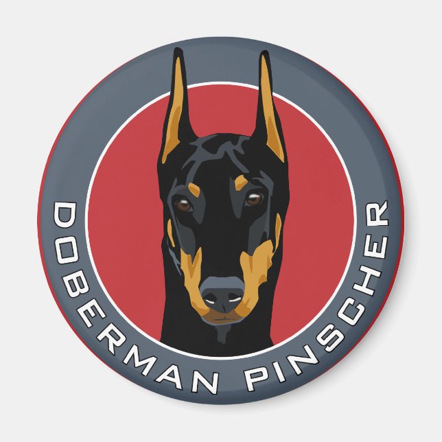 Imã Crachá Doberman, preto com vermelho (Frente)