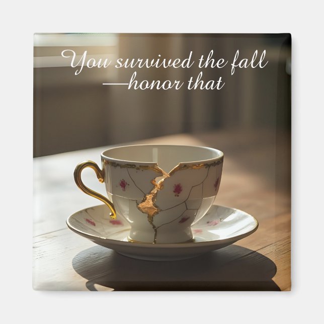 Imã cracked broken teacup inspirational Magnet (Frente)