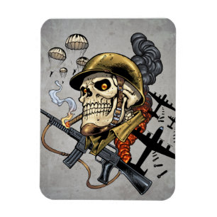 Ímã Crânio com capacete, aviões e bombas