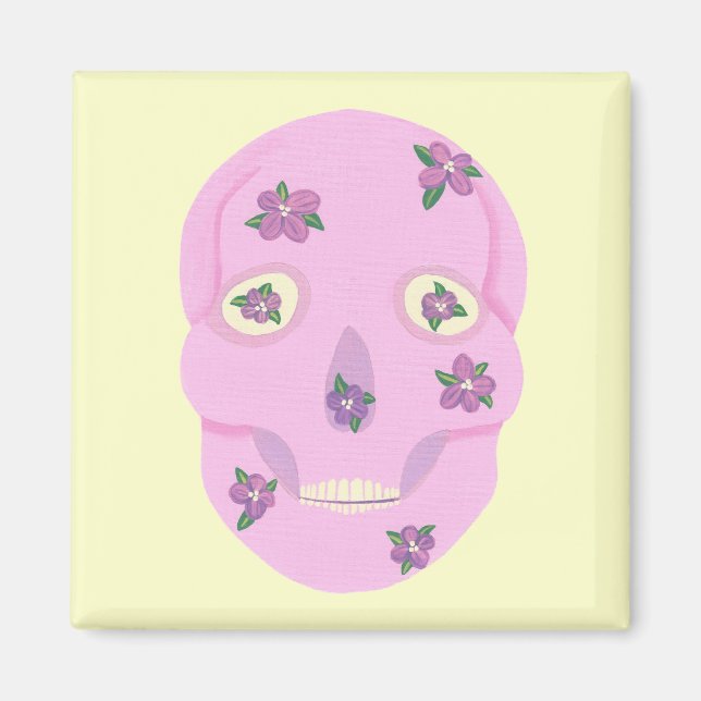 Imã Crânio cor-de-rosa com mosquiteiros para flores ro (Frente)