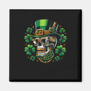 Imã Cranio de Açúcar Trevo Vestindo Chapéu de Leprecha