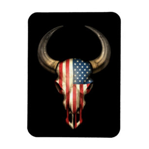 Ímã Crânio de Bull da bandeira americana no preto