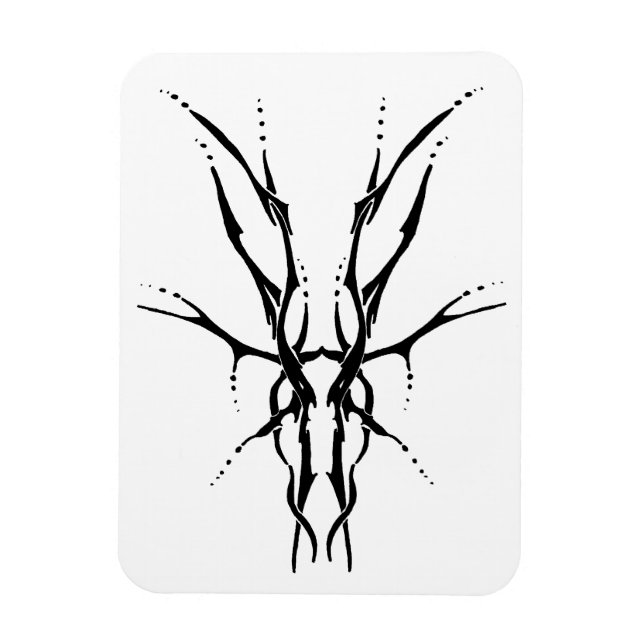Ímã Crânio de Cervo Tribal Preto Desenho de Caça (Vertical)