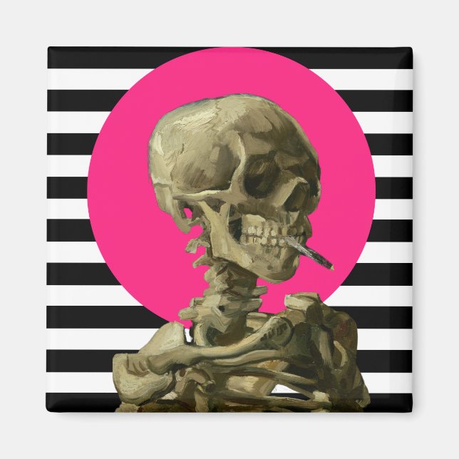 Imã Crânio de esqueleto com colagem de cigarro queimad (Frente)