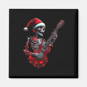 Imã Cranio de Esqueleto de Natal Tocando Guitarra Rock