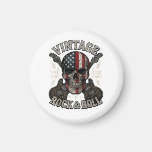 Imã Crânio de Rock Antigo Bandeira Americana Guitarra 