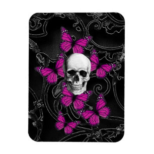 Ímã Crânio fantasma e borboletas rosa-quente