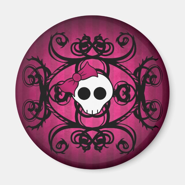 Imã Crânio gótico em fuschia e preto (Frente)
