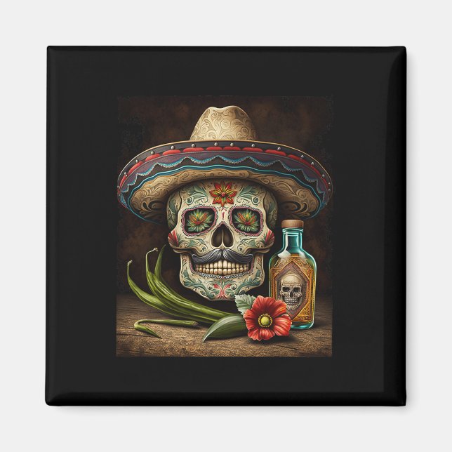Imã Crânio Mexicano Tequila Sombrero Cinco De Mayo (Frente)