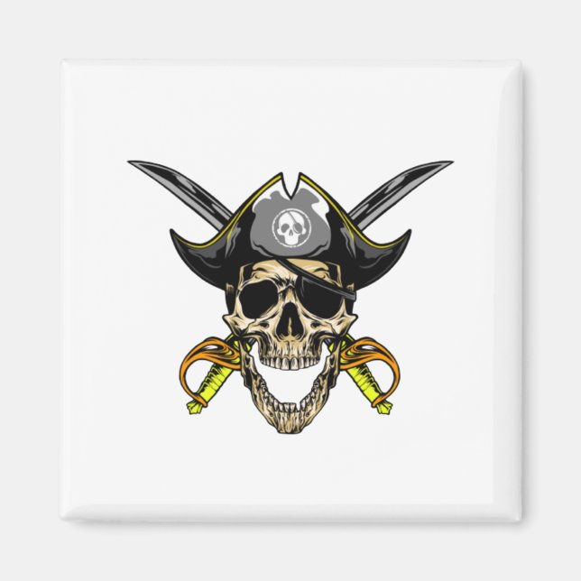 Imã Crânio Pirata e Espadas Cruzadas (Frente)