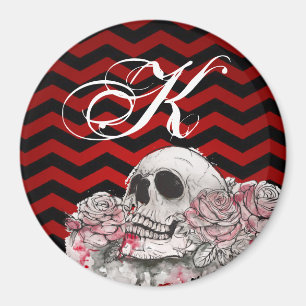 Imã Crânio Rosa Gótico do ímã personalizado vermelho