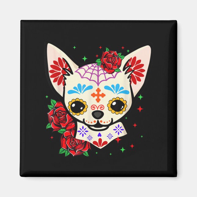 Imã Crânios de Chihuahua Dia dos Mortos Crânio de Açúc (Frente)