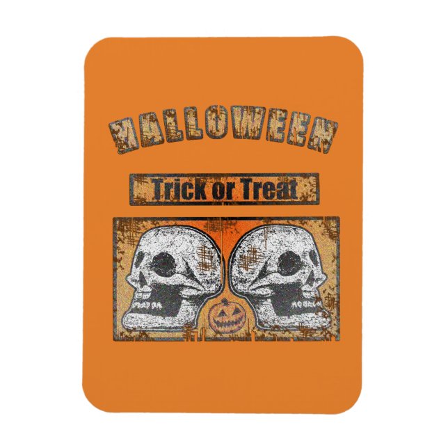Ímã Crânios De Halloween - Pedra Ou Tratar Laranja Ves (Vertical)