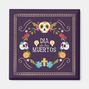 Imã Crânios Florais Coloridos Dia de Muertos Íman