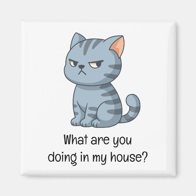 Imã Cranky Grey Tabby Cat Funny Text (Frente)