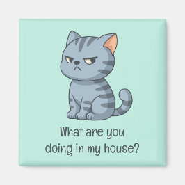 Imã Cranky Grey Tabby Cat Funny Text Green