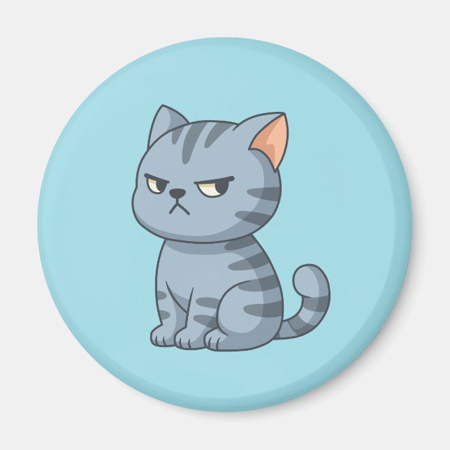 Imã Cranky Grey Tabby Cat on Blue (Frente)