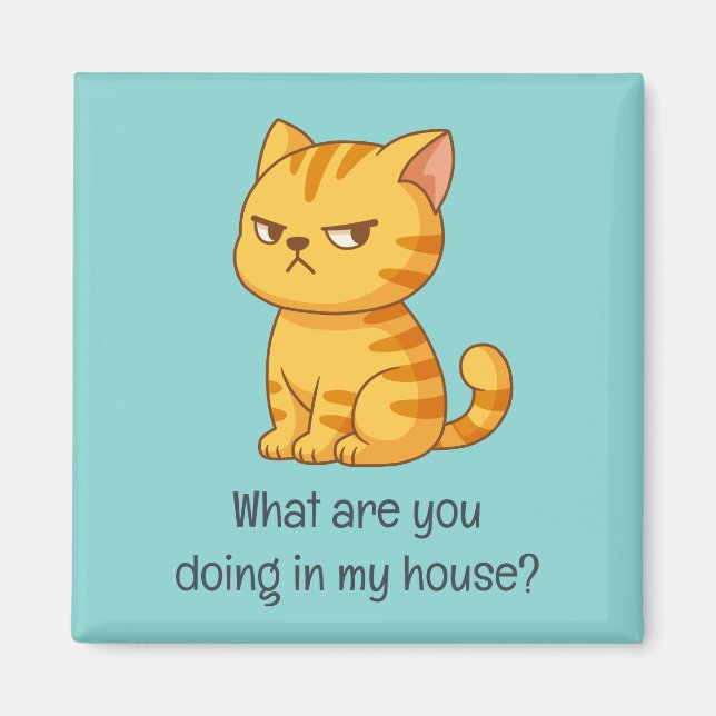 Imã Cranky Orange Tabby Cat Funny Text Green (Frente)